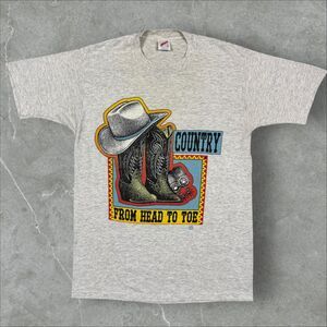 VTG Early 90s Country From Head to Toe Boots and Cowboy Hat Graphic Shirt - L